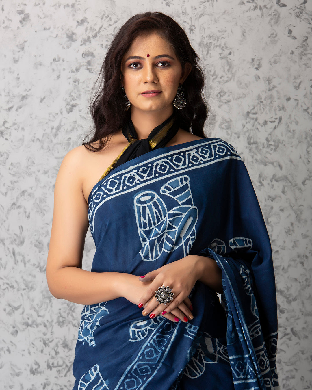 indigo mulmul cotton saree