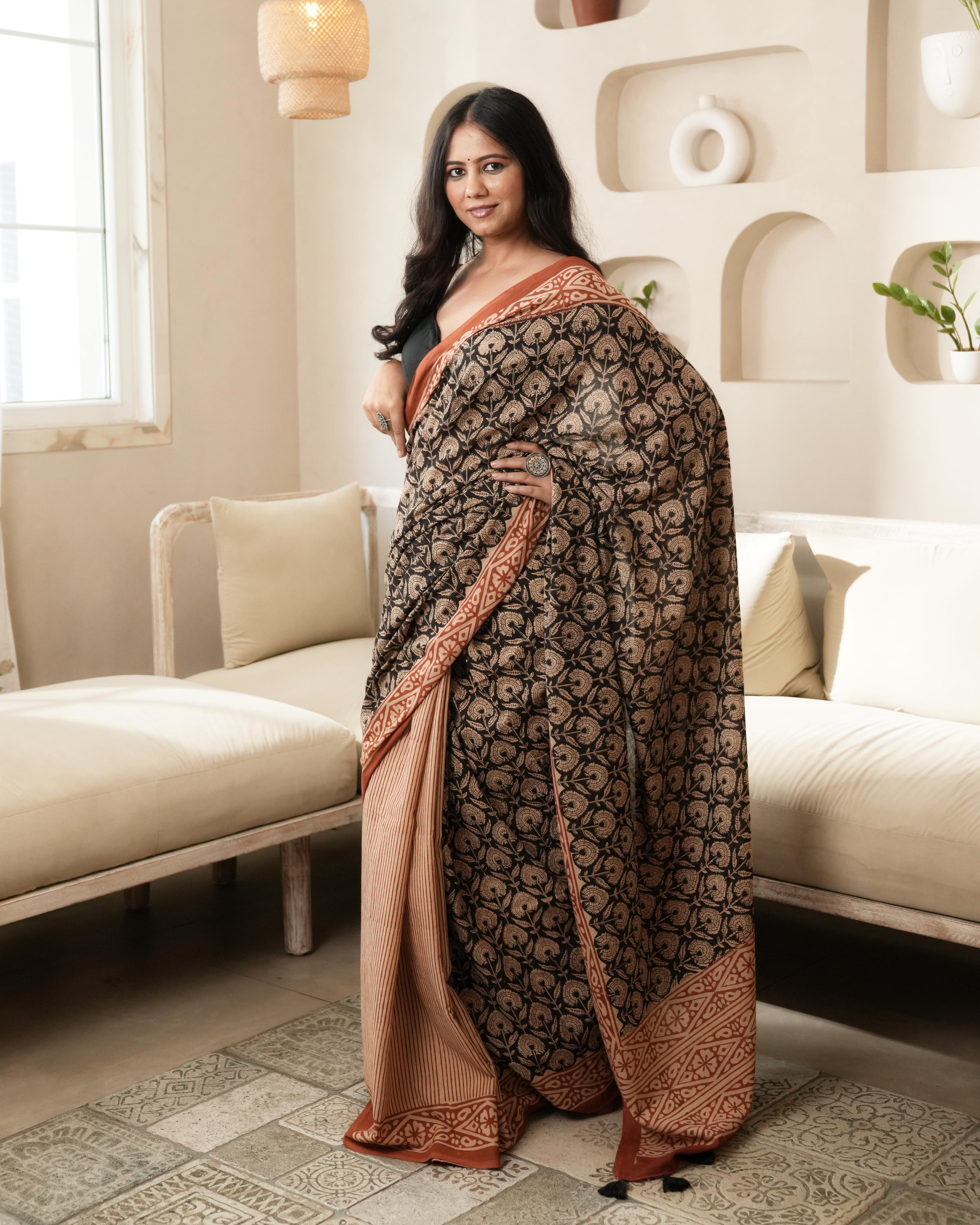 dual bagru print mulmul saree