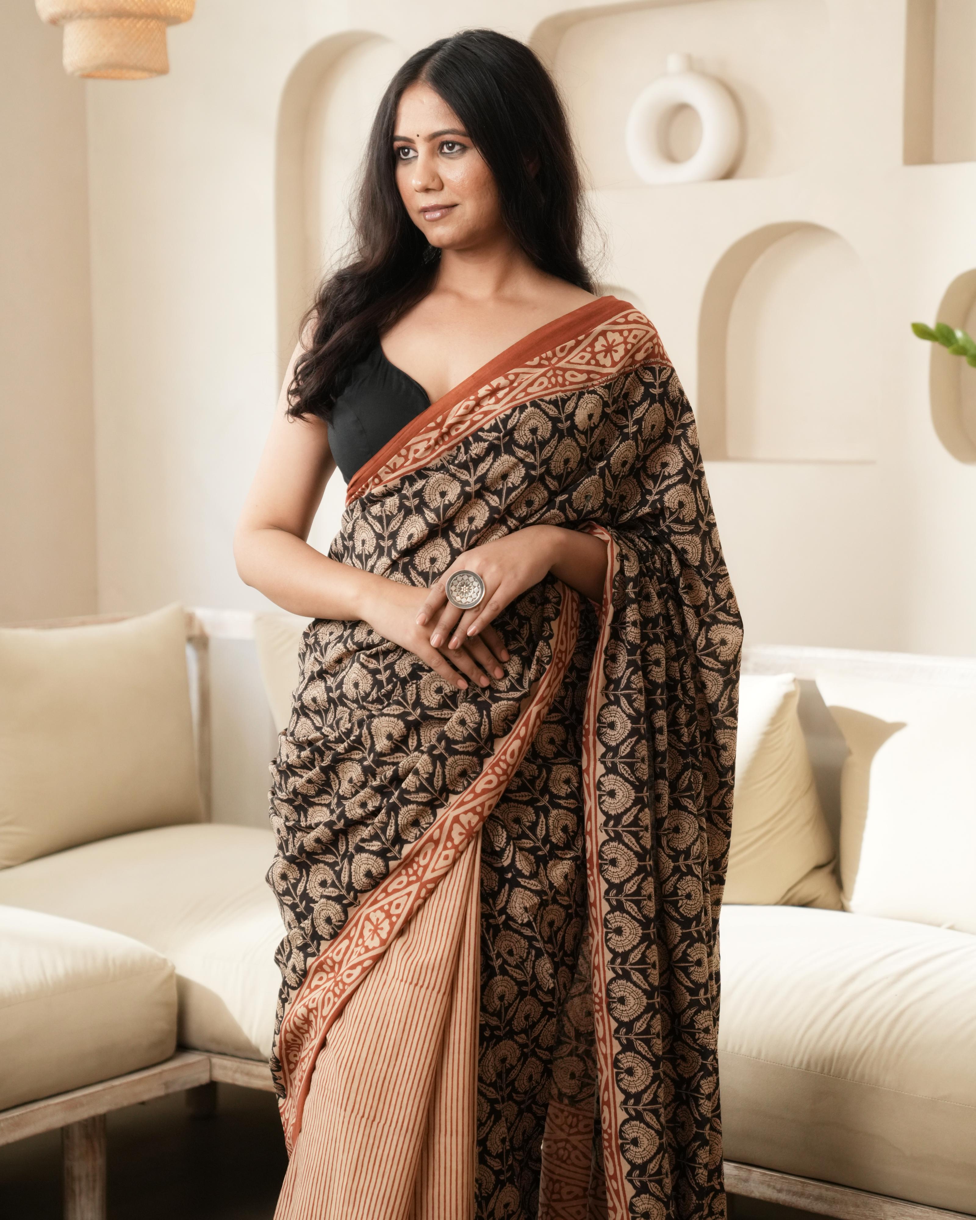 black ethnic mul saree India