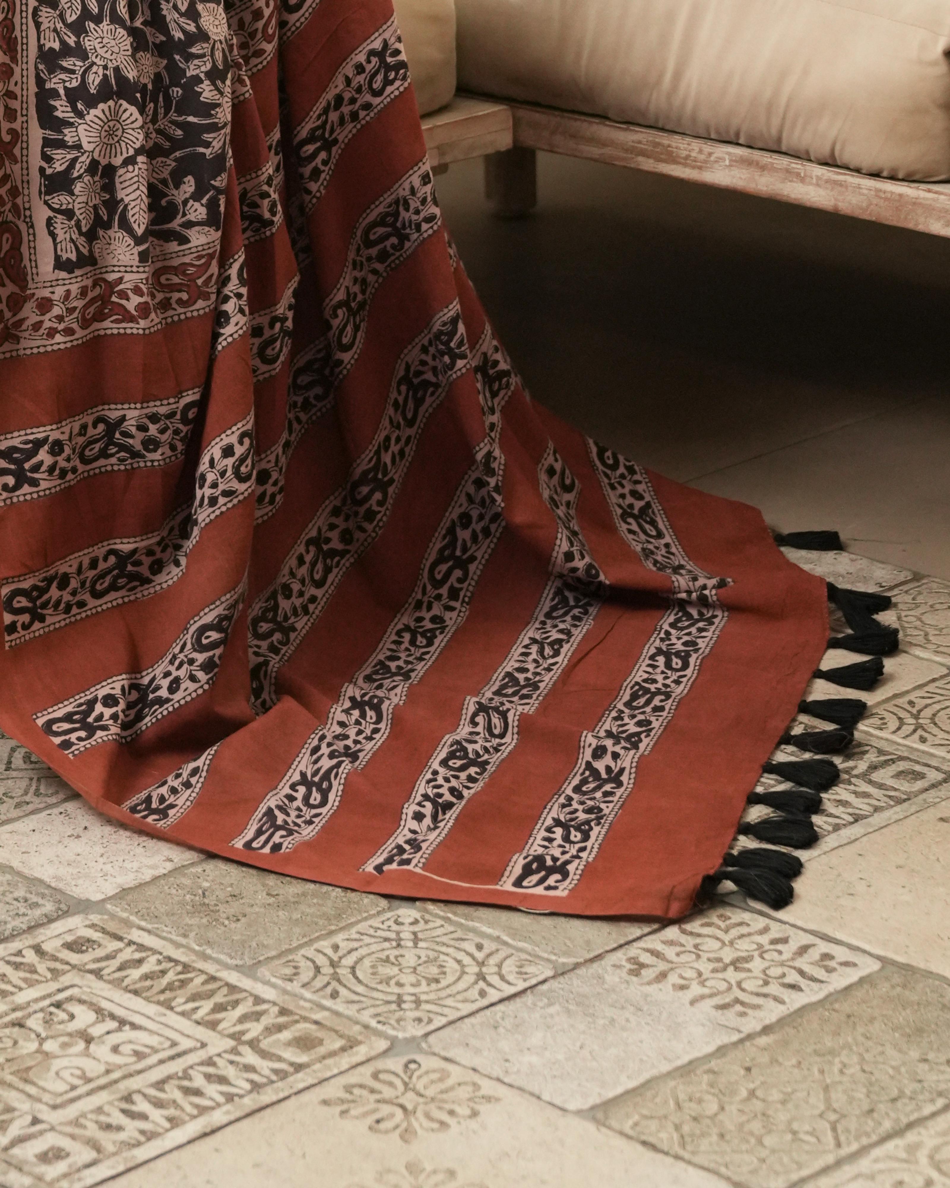 Bagru Print Mul Cotton Saree | Black Jaal for Office, Slow Fashion & Heritage Events