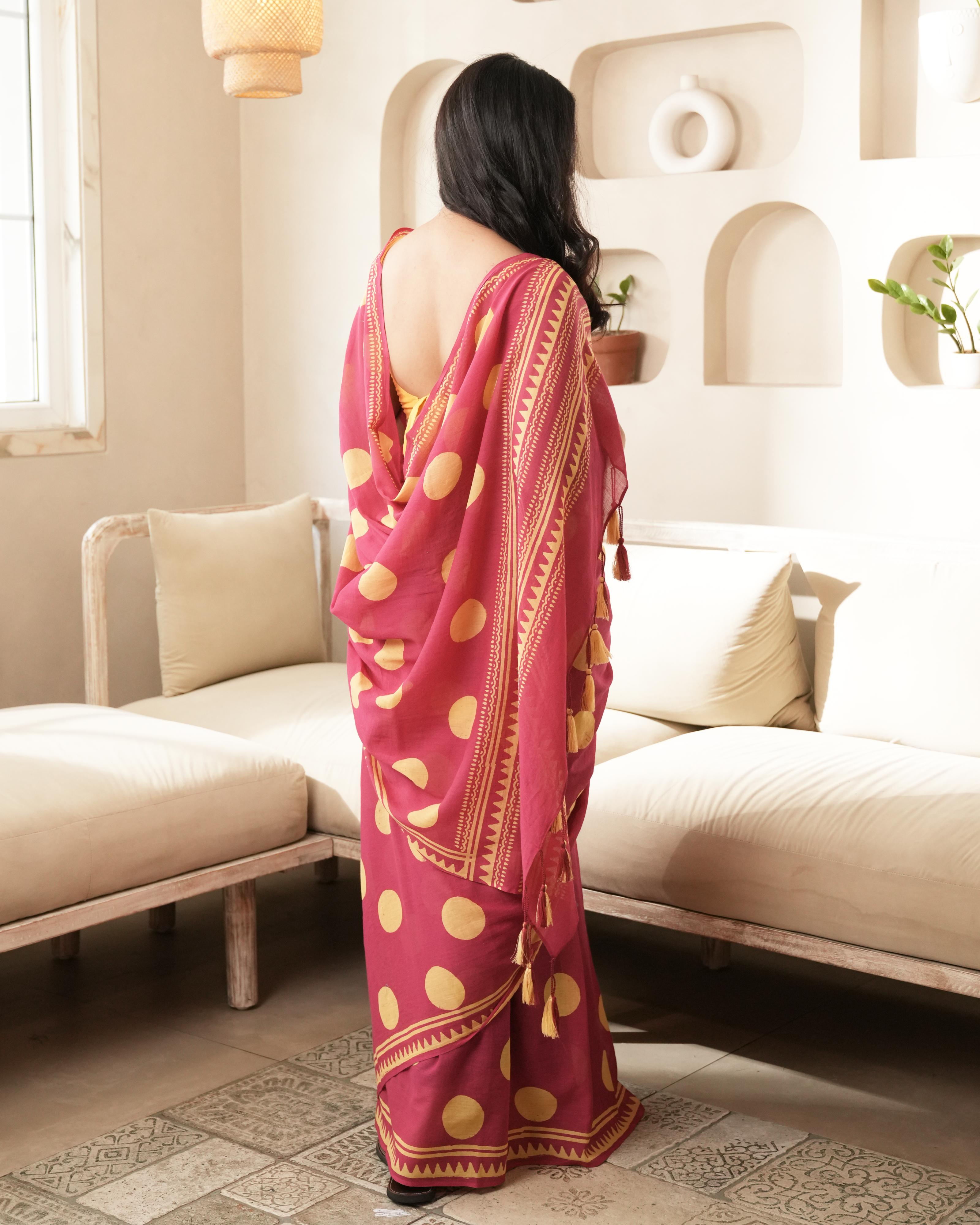 polka dot cotton saree women