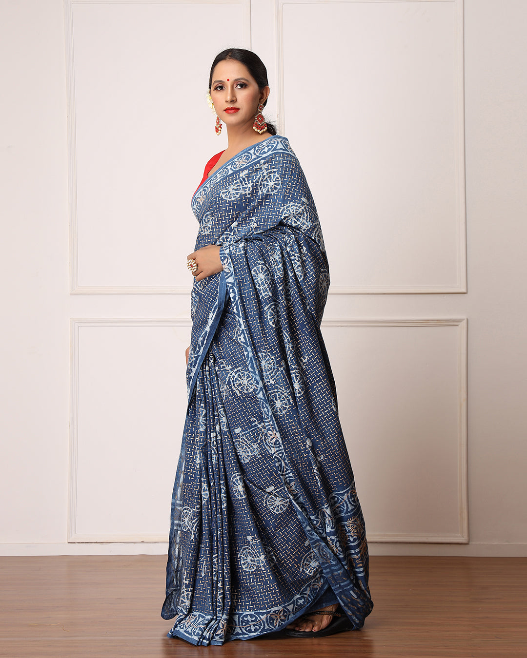 Dabu Print Mulmul Saree | Nancy Indigo Hand Block Printed for Festive & Daily Wear