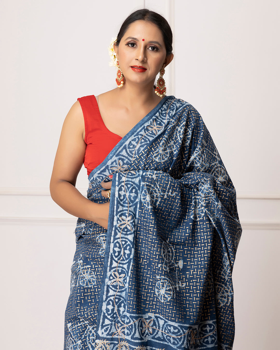 Dabu Print Mulmul Saree | Nancy Indigo Hand Block Printed for Festive & Daily Wear