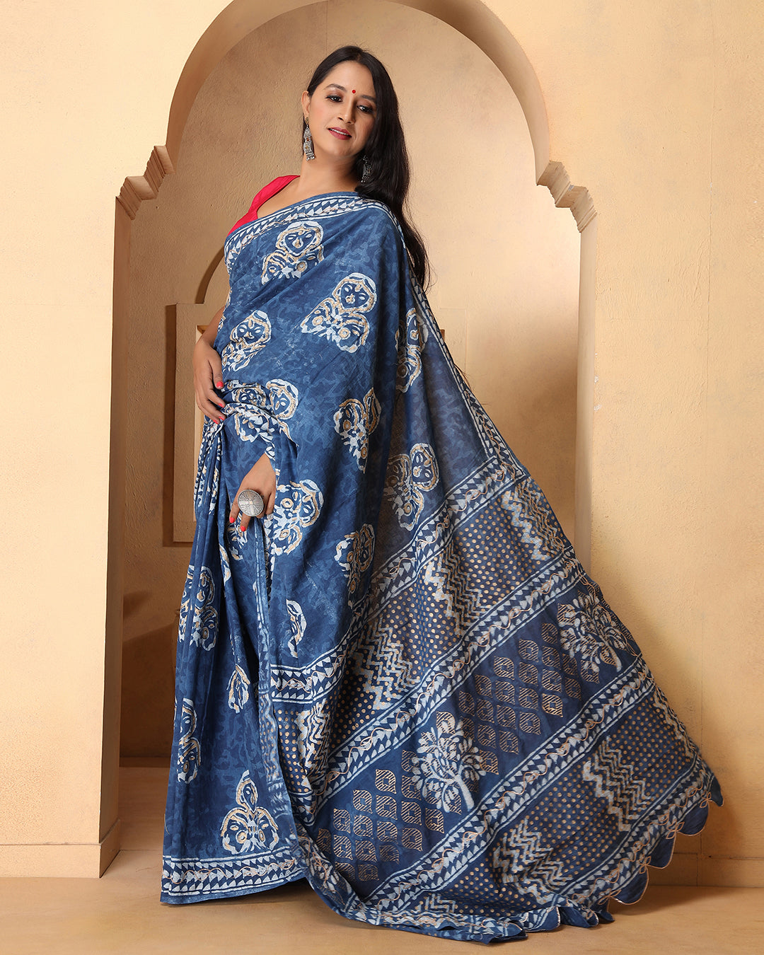 Dabu Print Mulmul Saree | Indigo Abstract for Office, Daily Wear & Gatherings