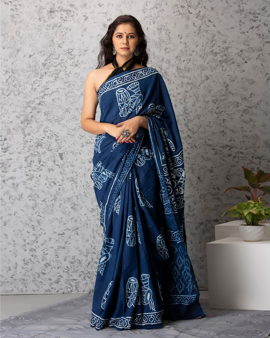hand printed indigo ethnic saree