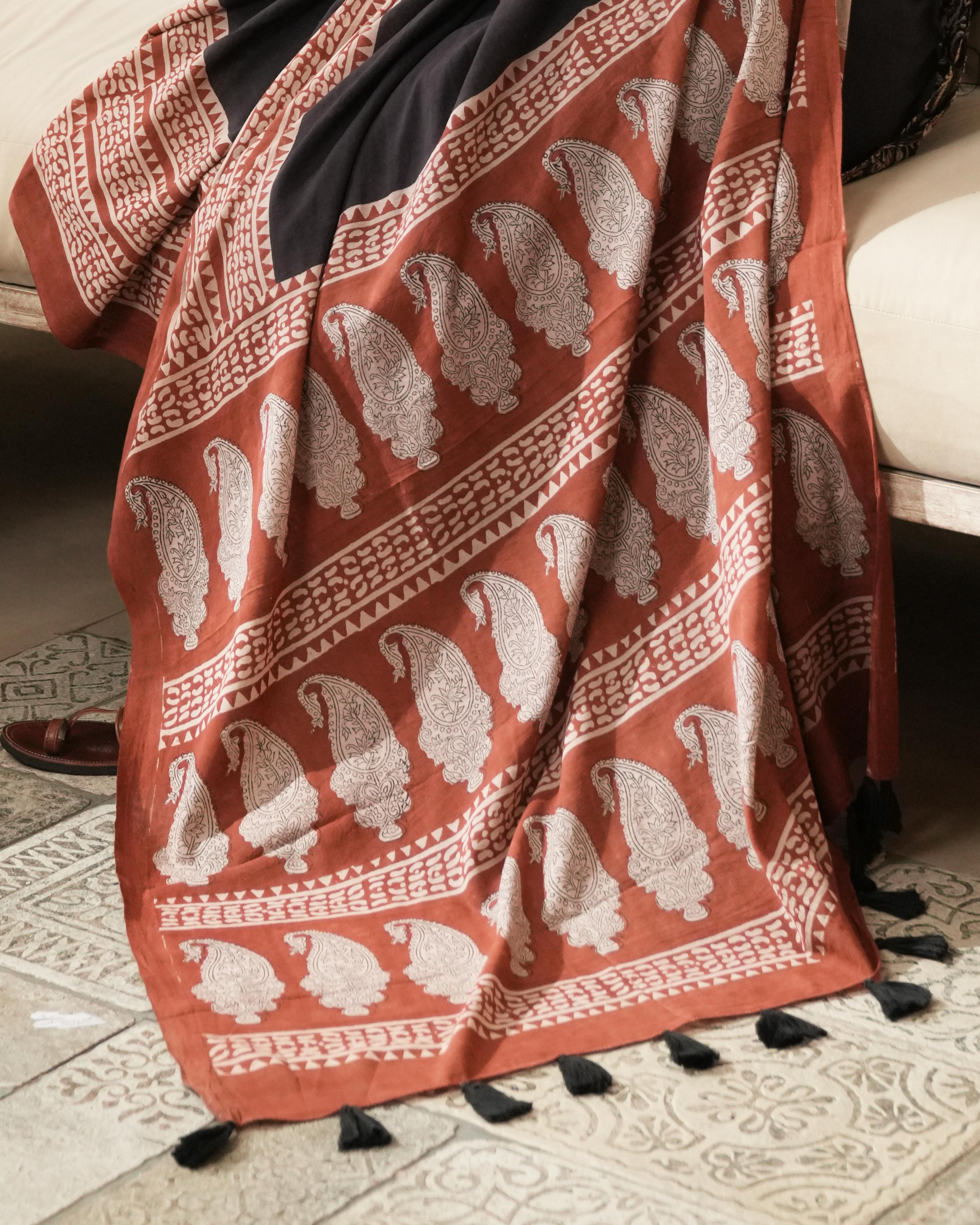 Bagru Print Mul Cotton Saree | Black Border for Everyday Elegance & Heritage Events