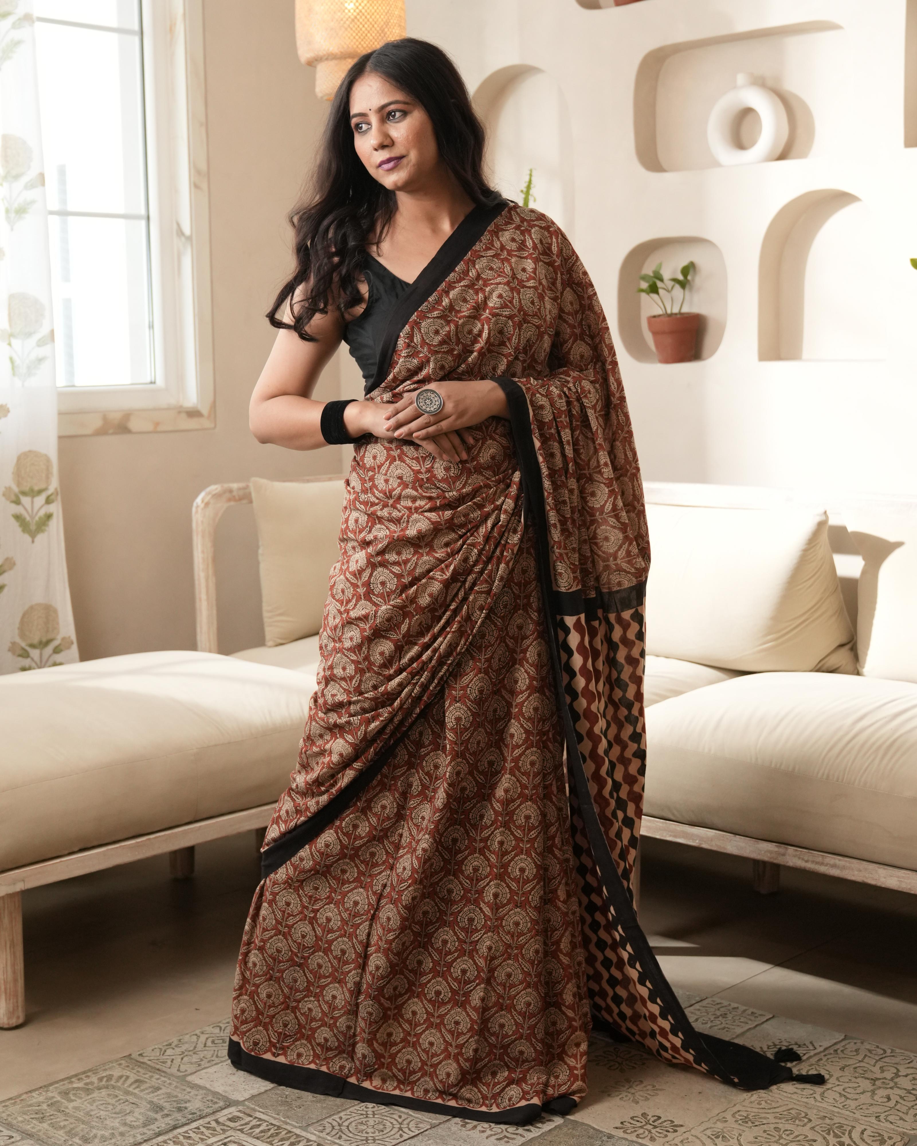 Bagru Print Mul Cotton Saree | Red Jaal for Cultural Gatherings & Summer Wear