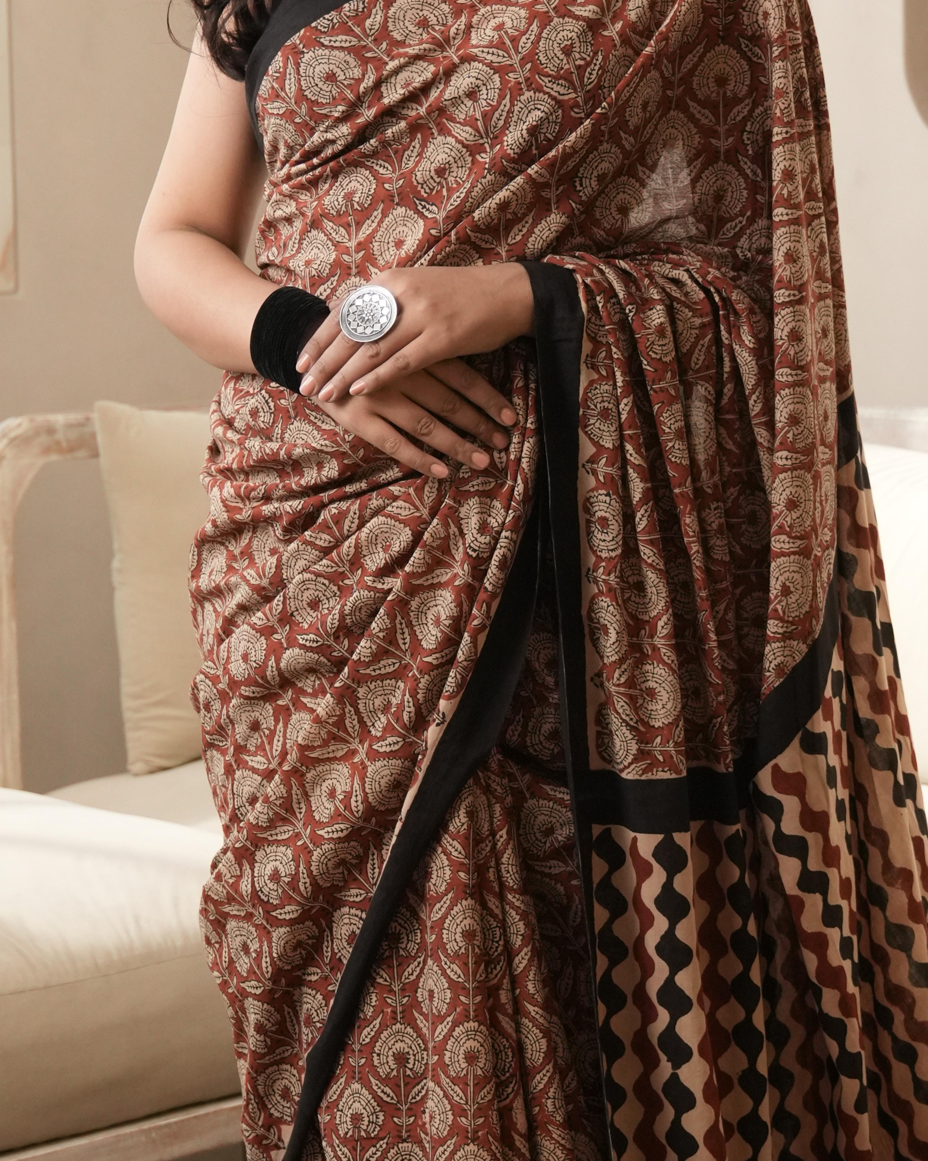 Bagru Print Mul Cotton Saree | Red Jaal for Cultural Gatherings & Summer Wear