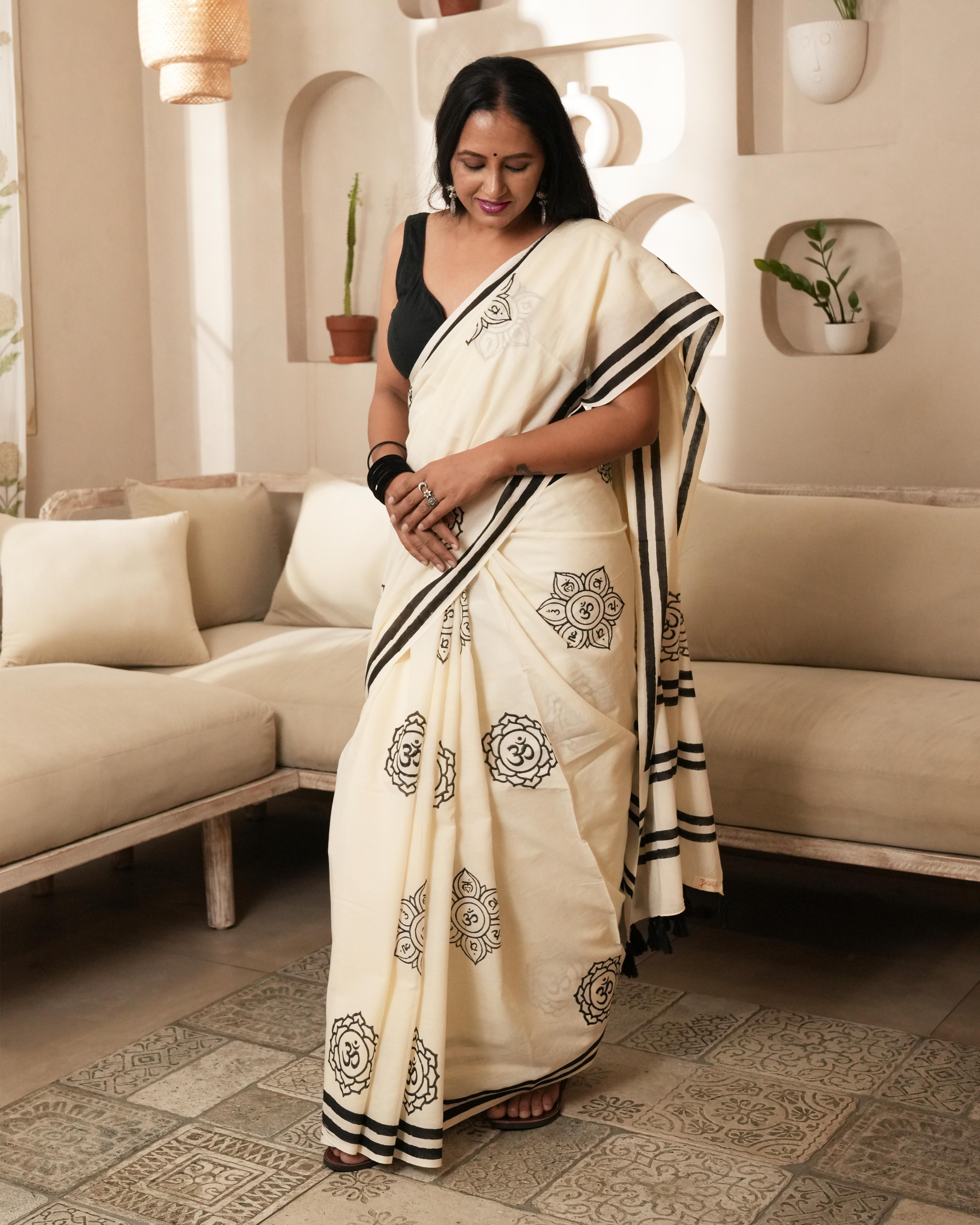spiritual om print saree