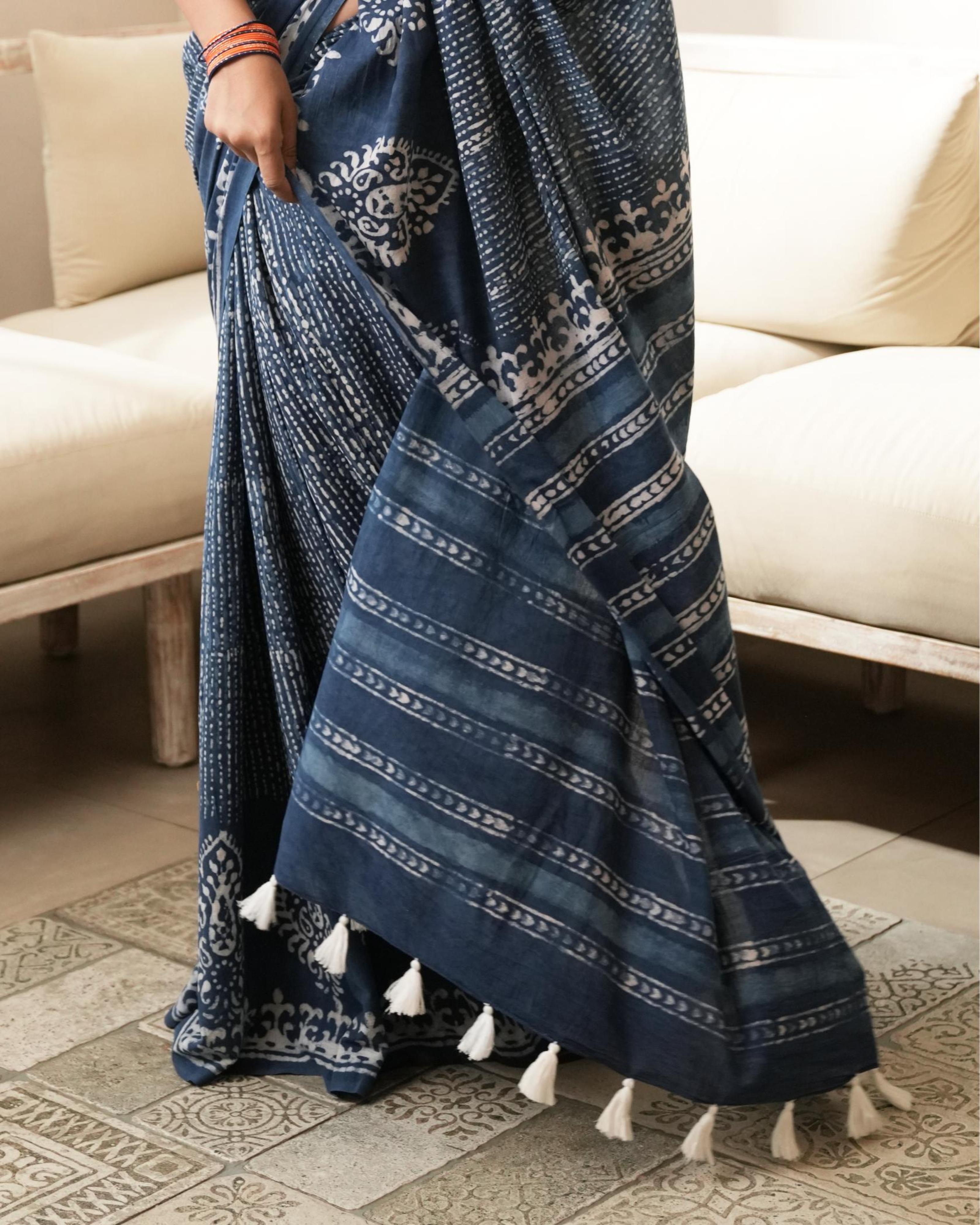 indigo ethnic cotton saree