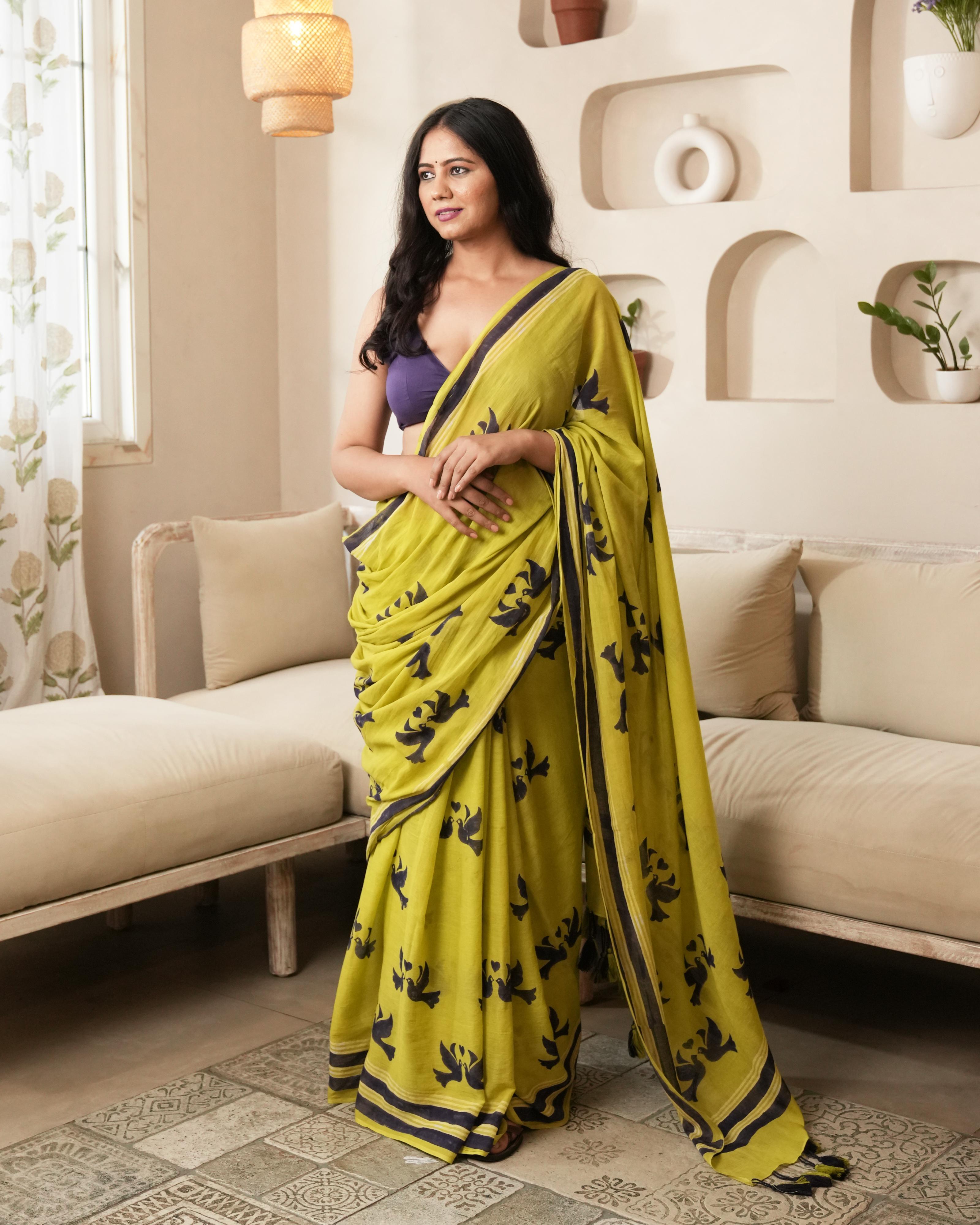 bird motif cotton saree