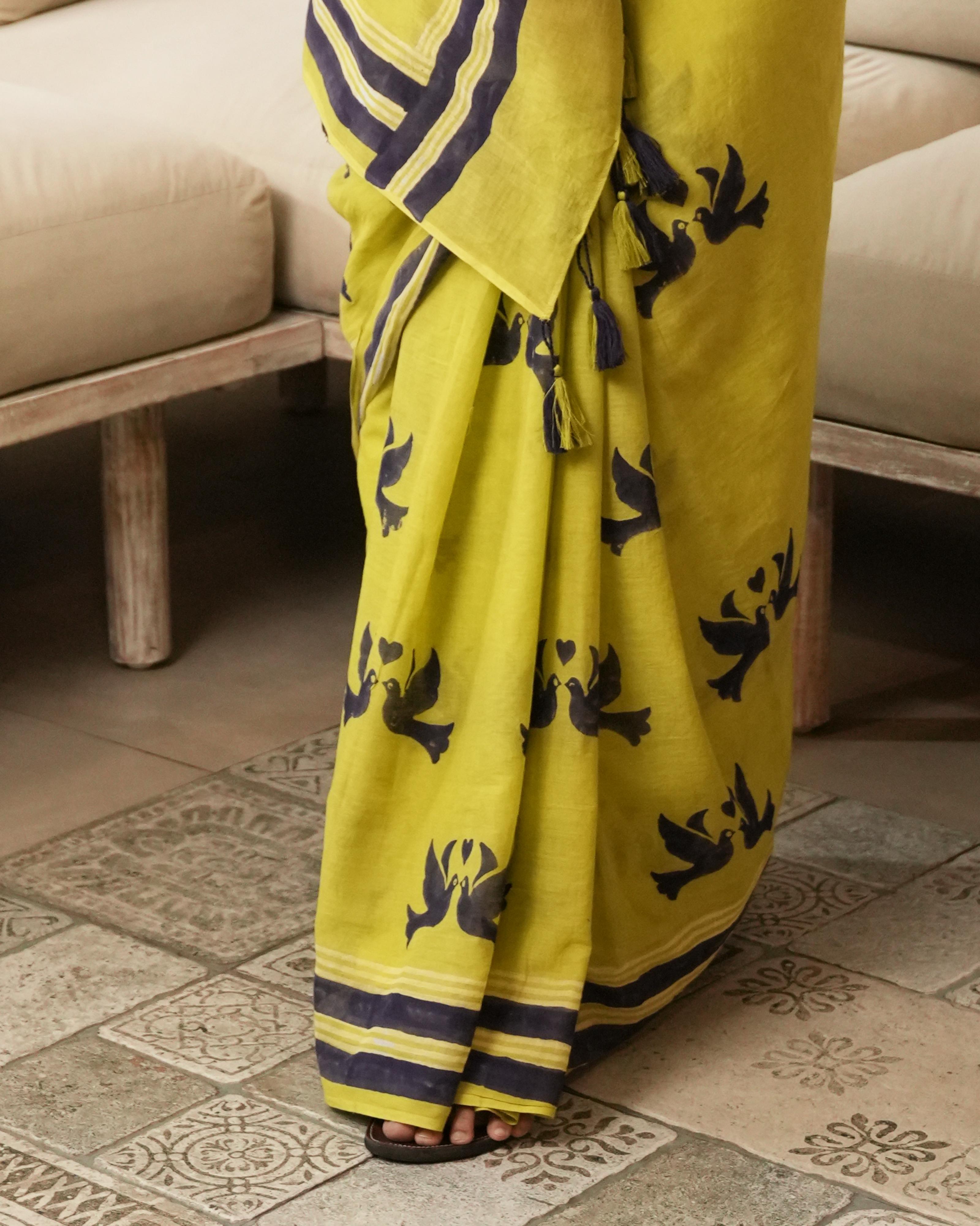 traditional bird print saree