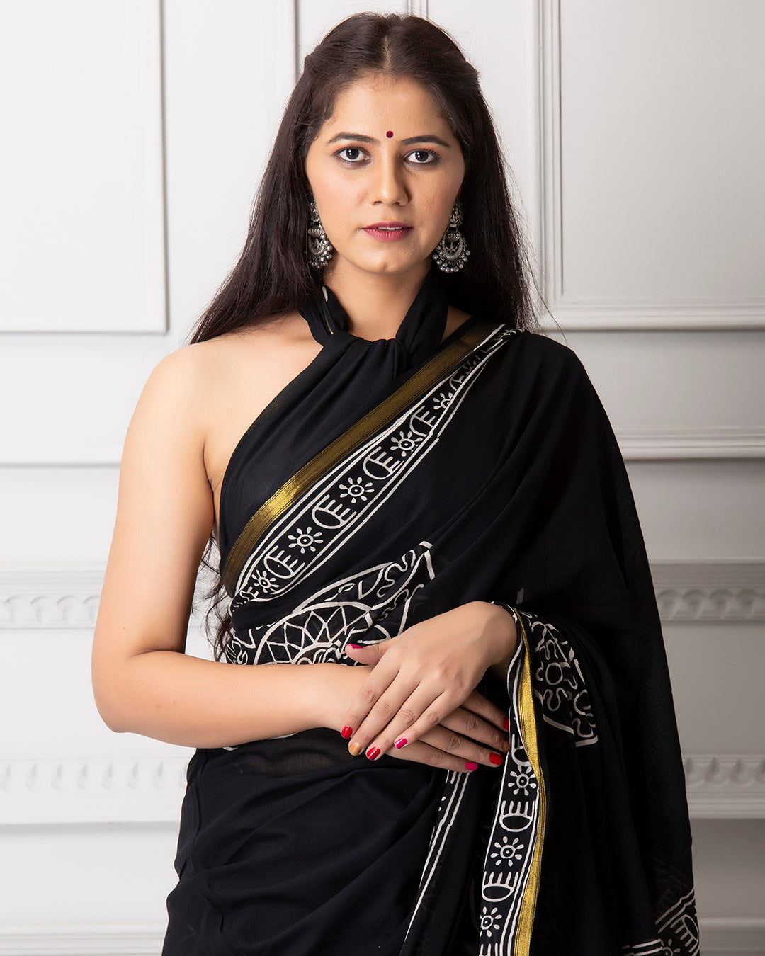 Handblock Print Mulmul Saree | Indigo Mandala for Office, Celebrations & Outings