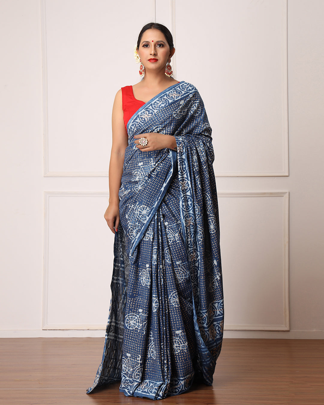 Dabu Print Mulmul Saree | Nancy Indigo Hand Block Printed for Festive & Daily Wear