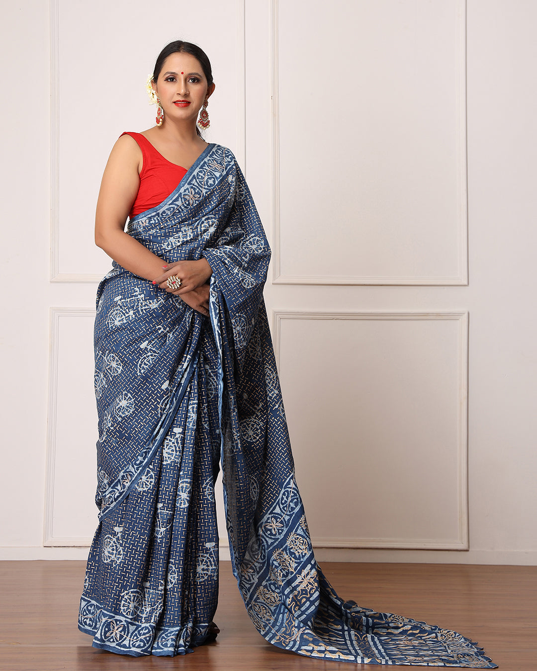 Dabu Print Mulmul Saree | Nancy Indigo Hand Block Printed for Festive & Daily Wear