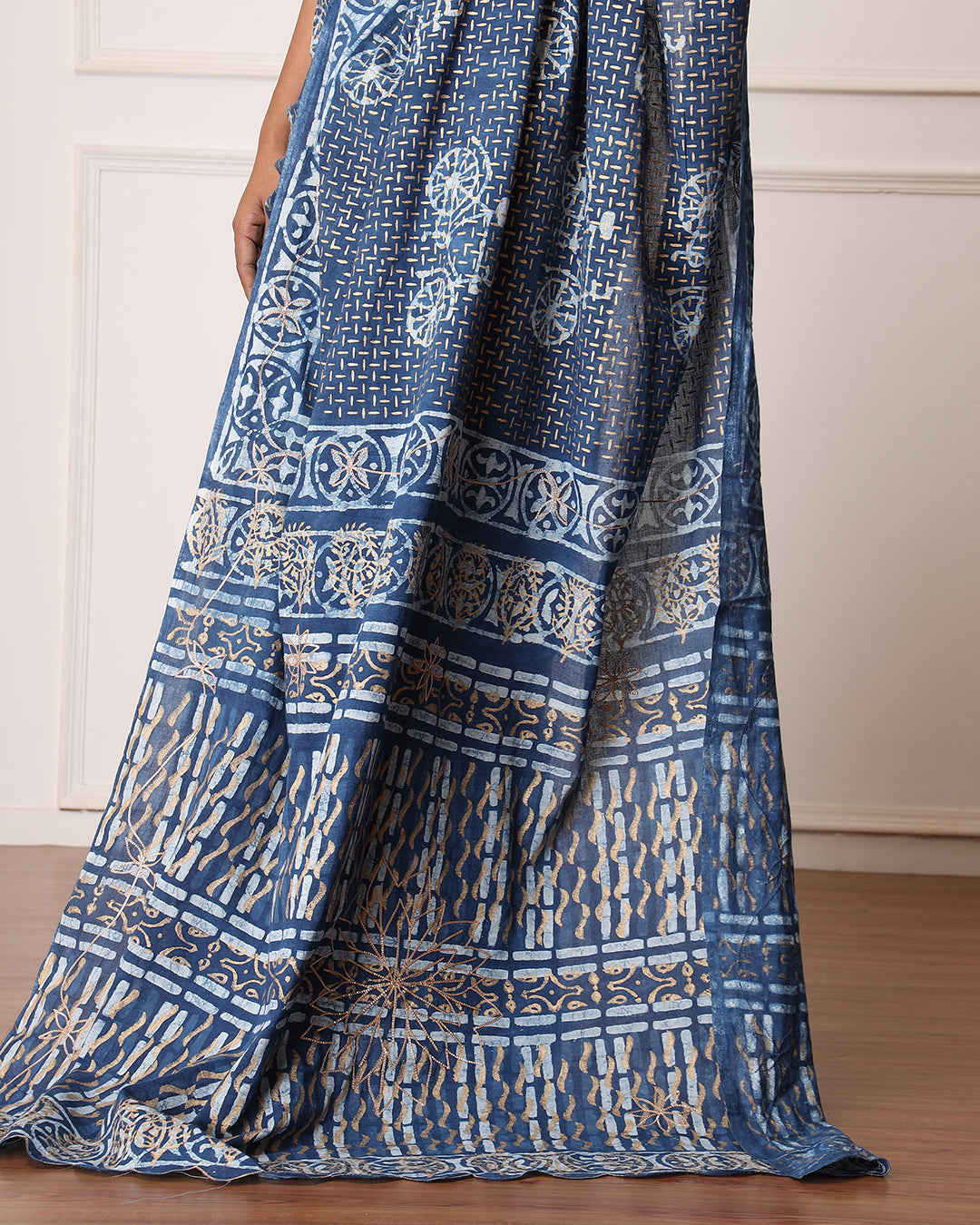 Dabu Print Mulmul Saree | Nancy Indigo Hand Block Printed for Festive & Daily Wear