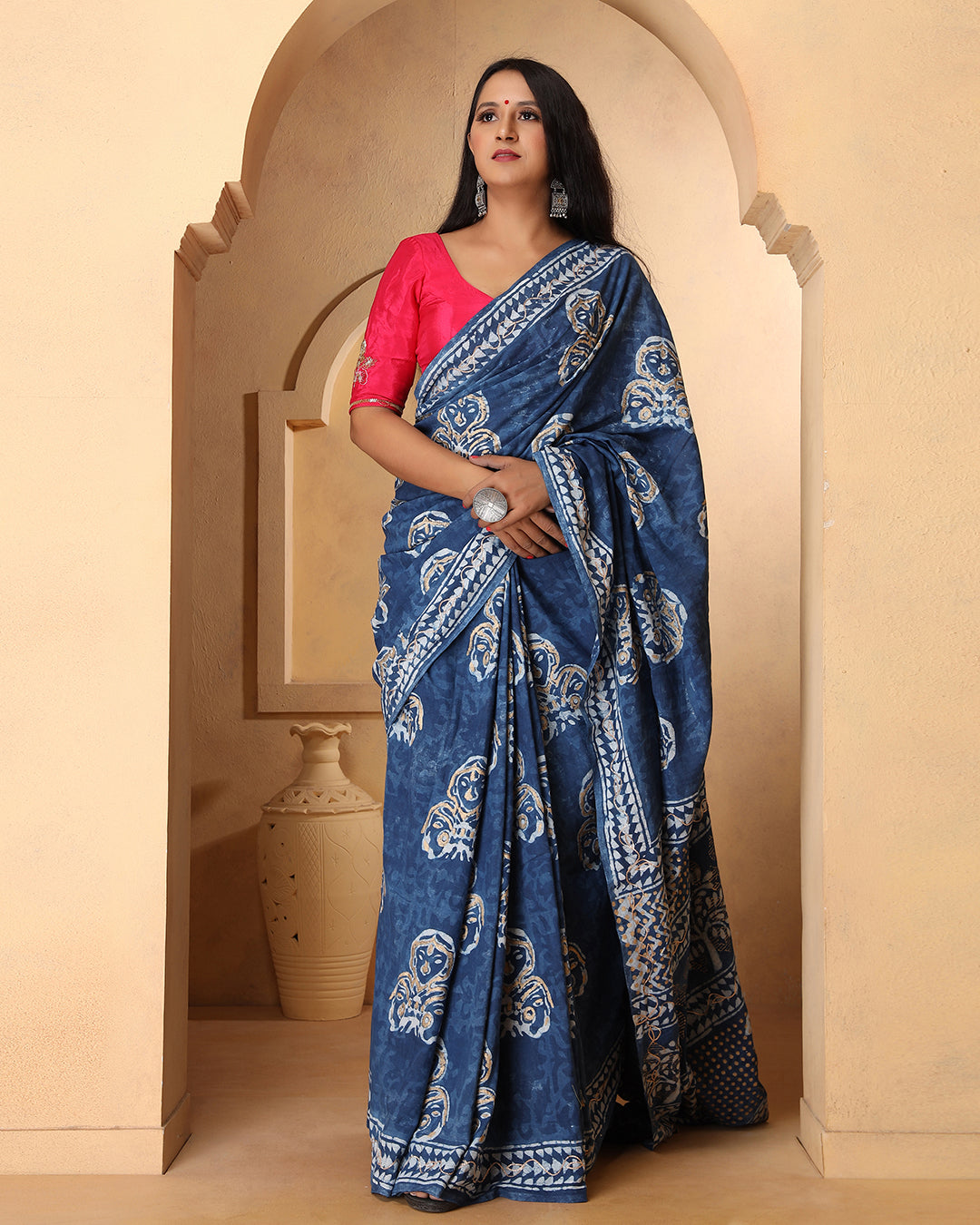 Dabu Print Mulmul Saree | Indigo Abstract for Office, Daily Wear & Gatherings